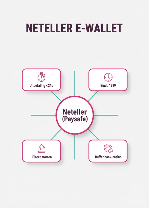 Afbeelding van het Neteller logo met verschillende valuta symbolen op de achtergrond